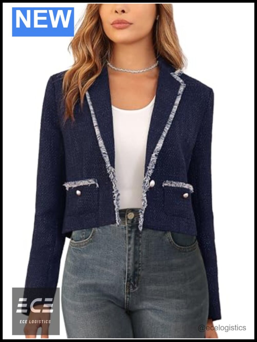 Women's Cropped Tweed Blazer Jacket Notch Lapel Long Sleeve Business Casual